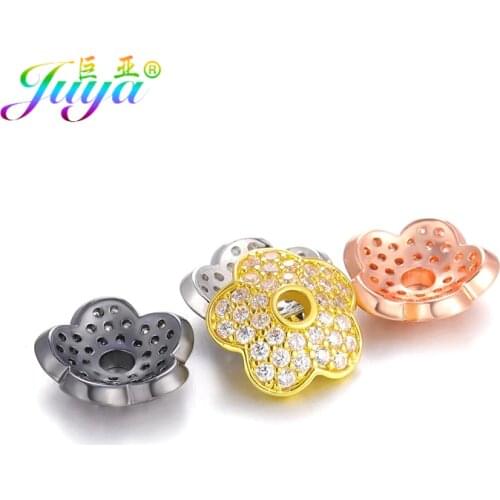 Juya DIY Tassels Jewelry Components 8 10 12 mm Decoration Round Flower Spacer Bead Caps Accessories For Fashion Jewelry Material