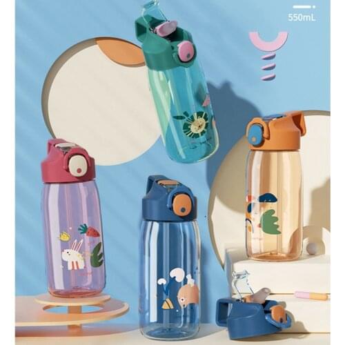 Water Bottle with Straw Leak-Proof for Kids BPA Free Durable Plastic Drinking Bottle 550Ml