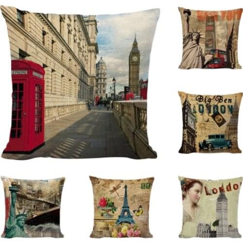 Designer Usa English Paris Eiffel Tower Washington Stamps Love Cushion Covers Recliner 17 Linen Decor Home Lumbar Pillow Covers