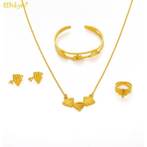 Ethlyn New 2020 Dubai Jewelry Set for Girls Baby Arabic Ethiopian African Gold Color Necklace Earrings Sets MY97