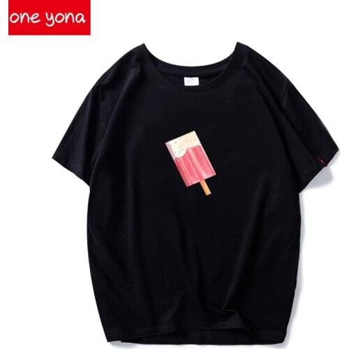 Summer Creative T-shirt Female Harajuku Street Cartoon Cartoon O-neck Casual Cotton Black and White Short-sleeved Shirt