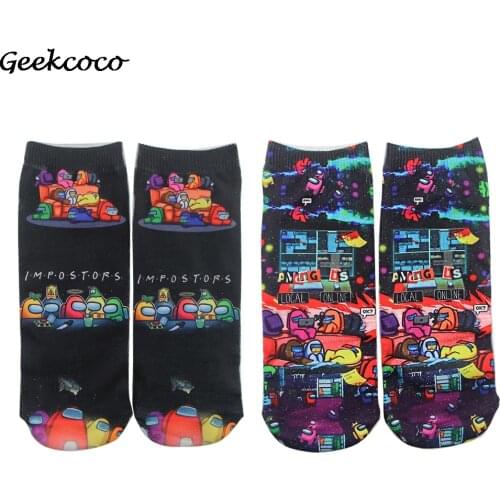 J1756 Cartoon Game Man Woman Cotton Short Socks Unisex Skatebord Socks Fashion One Side Print Socks
