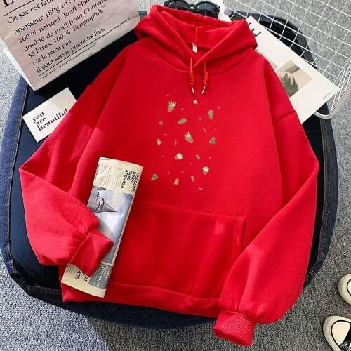 Cactus Print Oversized Womens Hoodie Kawaii Loose Streetwear Sweatshirts Women Hooded Pullovers Korean Style Warm Jogging Femme