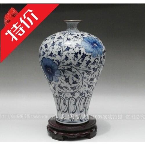 Ceramics quality antique guanyao blue and white enamel cracks vase at home decoration