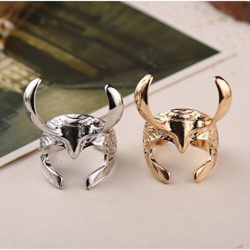 Thor Loki Ring Helmet Dark World Viking Odin Norse Mythology Gold Silver Color Fashion Jewelry Men Gift Opening Adjustable Ring