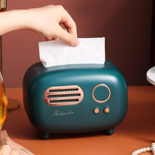 European Retro Radio Model Tissue Box Household Desktop Paper Towel Storage Holder Vintage Napkin Rack Kitchen Organizer Craft