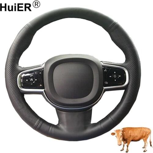 HuiER Hand Sewing Car Steering Wheel Cover Volant Funda Volante Top Layer Cow Leather For Volvo XC90 2015 2016 2017 Stuurhoes