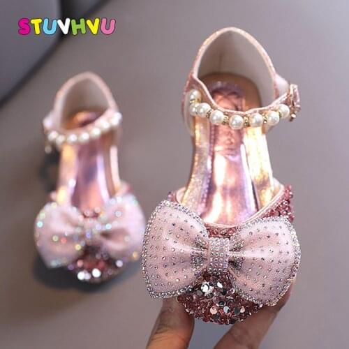 Summer Girls Shoes Pearl Sandals Rhinestone Bow Kids Princess Shoes 2021 Spring and Autumn Toddler Girls Sandals Dance Flats