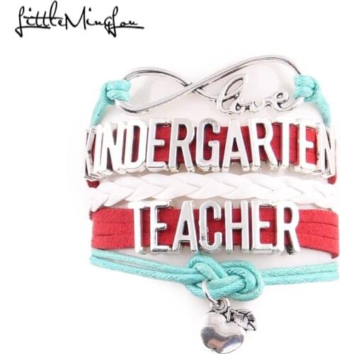 LIttle Minglou Infinity Love Kindergarten Teacher bracelet Apple charm leather wrap men bracelets & bangles for women jewelry