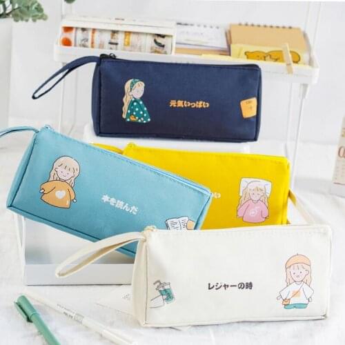 Kawaii Lovely Girl Canvas Portable Big Capacity Pencil Case Cute Pencilcase Pouch Bag Kids Gift School Stationery