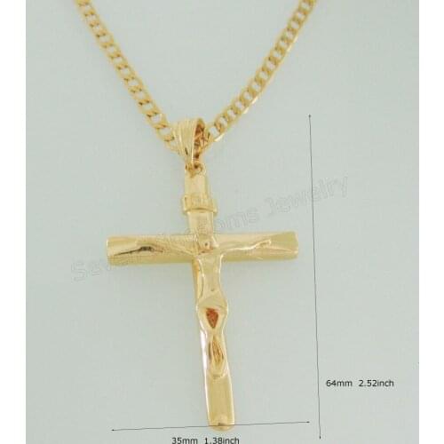 Min order 10$/ CAN MIX DESIGN - YELLOW GOLD GP EP 24" CUBAN NECKLACE&JESUS CROSS INRI PLAIN SURFACE PENDANT/Great Money Maker