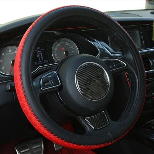 Fashion Embossing Sport Style Contrast Color Non-slip Sweat Good Breathable PU Leatherette 15 Inch Car Steering Wheel Cover