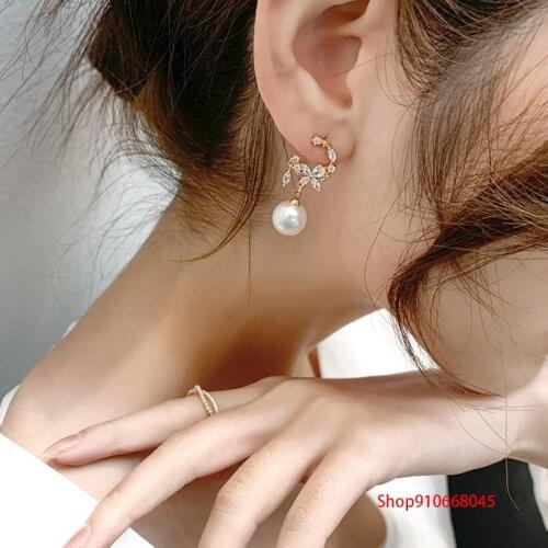 2021 new trendy temperament pearl summer earrings fashion flower earrings exquisite and small net red same earrings bride Christ