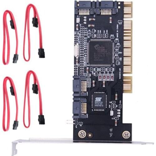 SATA Riser Card PCI to SATA Expansion Card Adapter 4XSATA Port Support RAID 0, 1, 5, 0+1 Function with SATA Cable