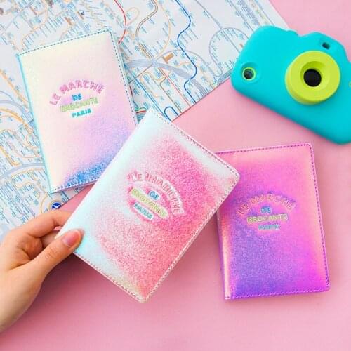 Pearlescent Laser Passport Case Colorful Girl Heart Passport Holder Shiny Embroidered Document Case Wallets Business Card Bag