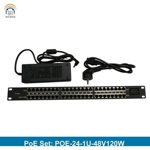 POE-24-1U-48V120W 24 Port Poe Injector 100mbps for security IP Camera 802.3af Device include 48v120w AC adapter