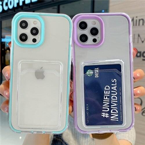 Card Bag Transparent Phone Case For iPhone 11 12 Pro Max 12 Mini XS Max X XR 7 8 Plus 3 In 1 Clear Shockproof Soft Bumper Coque