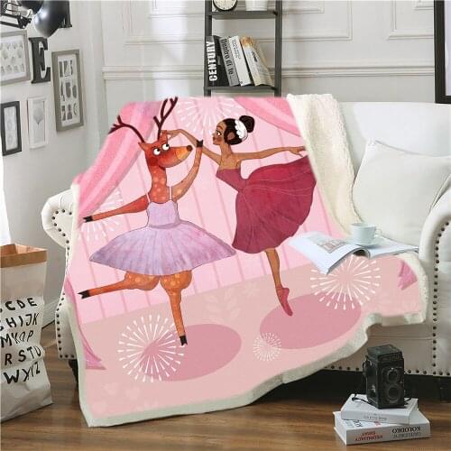 Pink Ballet Girl 3D Print Flannel Blanket For Beds Modern Cartoon Lovely Throw Bedspread Sofa Gift Kids Adult Cute Hot Sale