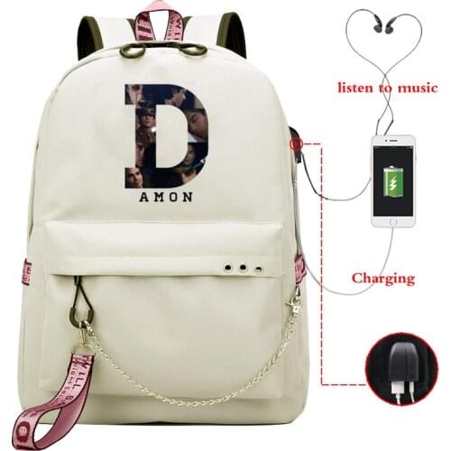 The Vampire Diaries School Bags Girls Teenagers USB Charging Backpacks Teen Student Book Bag Casual Big College Schoobag