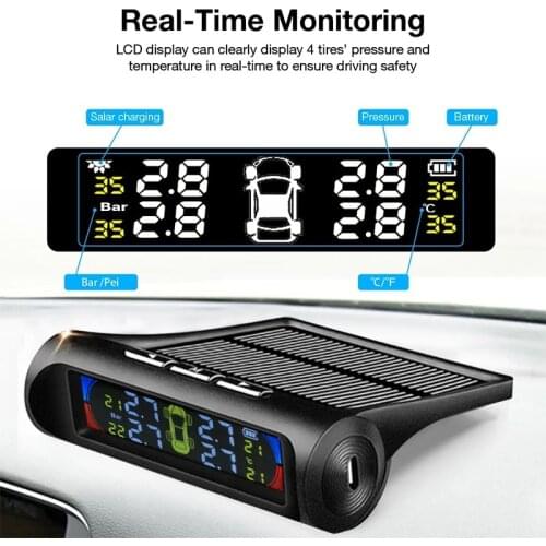 TPMS Color Large Screen Wireless Tire Pressure Temperature Alarm Monitoring System Solar Charging Tpms Sensors Dropshipping