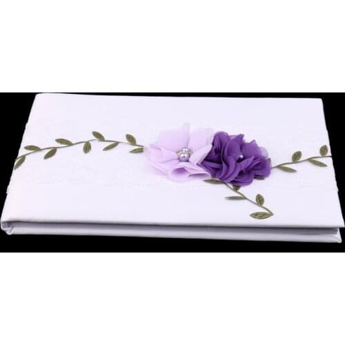 Wedding Guest Book White Lace Purple Flowers Guest Signing Book Party Decoration