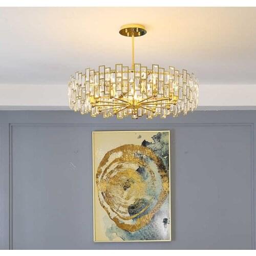 ZuuuVny LED Postmodern Stainless Steel Golden Round Crystal Chandelier Ceiling Light Lustre Suspension Luminaire For Living Room