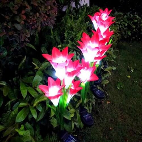 Outdoor Waterproof Led Solar 12pcs Head Red Lily Flower Outdoor Villa Garden Decoration Lawn Lamp Led Garden Light Solar Lamp