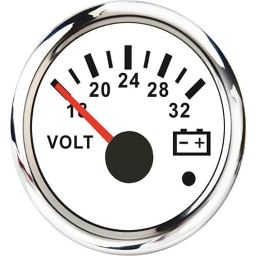 Universal 52mm Voltmeters Voltage Gauges Voltage Meters 18-32V for Boat Yacht Auto Motor Home Truck, White, 2Inch