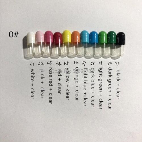 0# 1000/3000pcs 0 Size High Quality Colored Clear Hard Gelatin Empty Capsules,Hollow Gelatin Capsules,Separated Capsules Shell