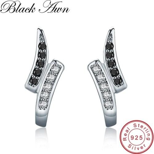 [BLACK AWN] Trendy 0.8g 925 Sterling Silver Earrings Engagement Stud Earrings for Women Fine Jewelry T197