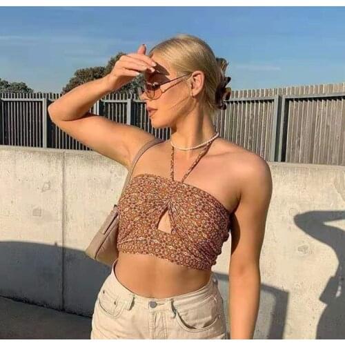 Women Print Cropped Tops Sexy Summer Sleeveless Halter Vest Hollow out Corset Tops ropa para mujer y2k tops street wear clothes