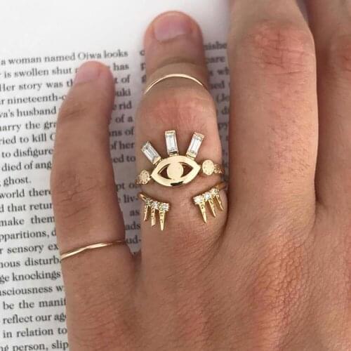 Bls-miracle Boho Gold Geometric Midi Ring Set For Women New Anillos Vintage Crystal Crown Eye Shape Knuckle Rings Female Jewelry