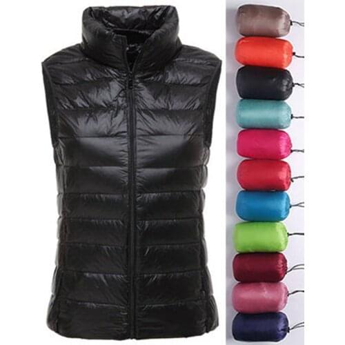 Womens Autumn Duck Down Warm Vest Sleeveless Stand Collar Portable Quilted Vests Female 2020 Winter Solid Casual Woman Jacket