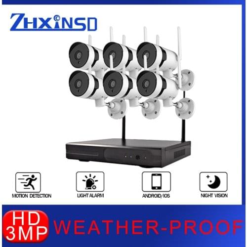 ZHXINSD 6CH 3MP NVR Outdoor Security Camera Set HD Wireless CCTV System Four Channel Audio Waterproof WIFI IP Security Camera