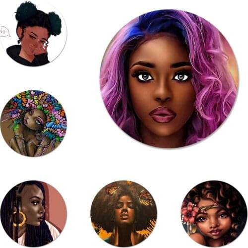 African Girls Icons Pins Badge Decoration Brooches Metal Badges For Backpack Decoration 58mm