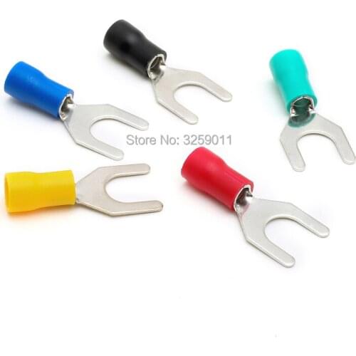 100PCS SV5.5-6 12-10AWG Spade Pre-Insulating Electrical Crimp Terminal block TYPE TU-JUK U-type Cold-pressed Fork Wire Connector