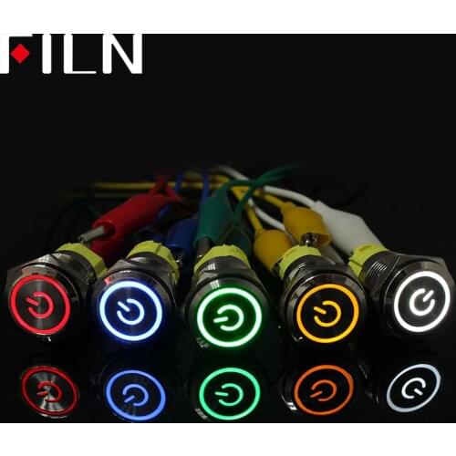 16mm 6V 12V 110V 220V LED Momentary Latching Stainless Steel anti vandal waterproof metal Push Button Switch with Power symbol