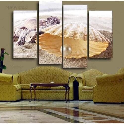 4 Pieces Elegant Pearl Shells Modern Hd Picture Wall Print On Canvas Painting Artwork for Living Room Decoration Without Frame