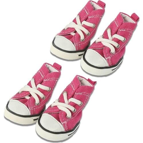 4PCS/Set Puppy Pet Dogs Boots Anti-slip Walk Bootie Sport Shoes Denim Causal Sneaker Dog Shoes
