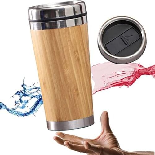 450ml Bamboo Vacuum Cup Tumblers Stainless Steel Inner Water Bottle Car Travel Mugs Reuseable For Coffee Cups Drinkware