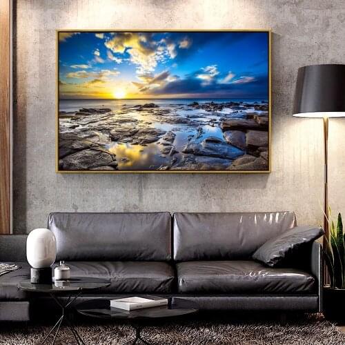 Artcozy Oil Canvas Painting sunrise_ocean_landscapes_nature_coast_Sun_dawn_rocks For Home Decoration Wall Art