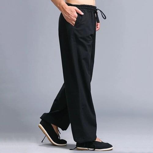 Casual Harem Pants Men Jogger Pants Chinese Traditional Harajuku Kung Fu Tang Suit Tai Chi Uniform Cotton Linen Trousers