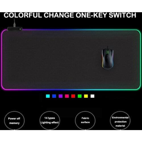 Black Gaming Mouse Pad RGB Large Keyboard LED Light Cover Non-Slip Rubber Base Computer Carpet Desk Mat PC Game Mouse Pad Carpet