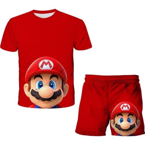 2021 3D Printed 2 Piece Set Mario Set Kids Harajuku Fashion Casual T-Shirt Boy Girls Polyester Summer O-Nack Short Sleeve Set