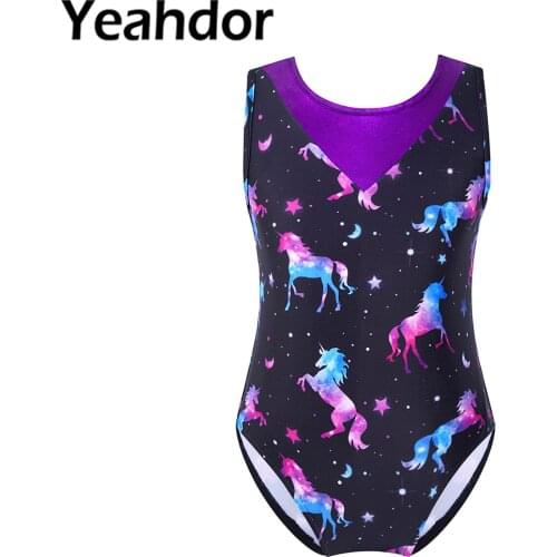 Kids Girls Ballet Dance Leotard Pilates Dancewear V Neck Sleeveless Cartoon Print Patchwork Design leotard Jumpsuit Bodysuit