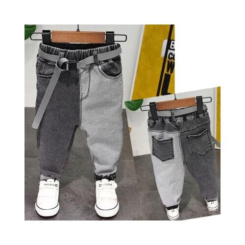 Boys Jeans Childrens Casual Pants Fashion New 2019 Spring Autumn Kids Boys Patchwork Jeans with Belt Toddler Trousers Pant 2-7Y