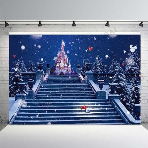 Fantasy Castle Snow Mouse Photography Backdrops Baby Shower Birthday Party Photocall Photo Props Studio Booth Backgrounds