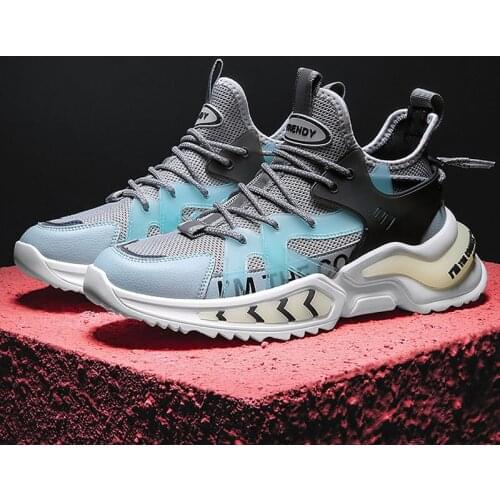New Men Vulcanize Shoes Luminous Students Thick-soled Running Sneakers Mesh Breathable Lightweight Lace Up Male Casual Old Shoes