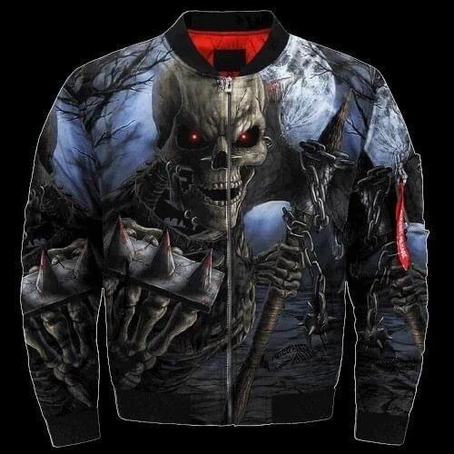 Mens Unisex 3D Bomber Jackets Trippy Skull Head Print Zipper Flight Jacket Casual Unisex Harajuku Women Streetwear Thick Coats 6