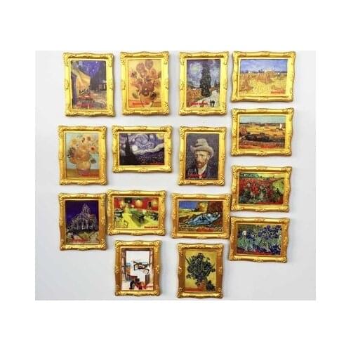 Fridge magnet Netherlands Van gogh mini painting model painting square frame souvenir decoration magnet sticker gift arts craft